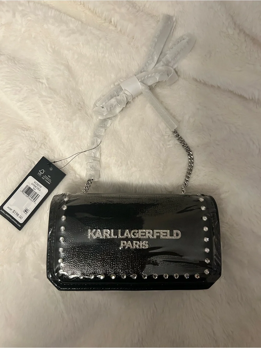 Karl Lagerfeld Black Patent Studded Shoulder Bag